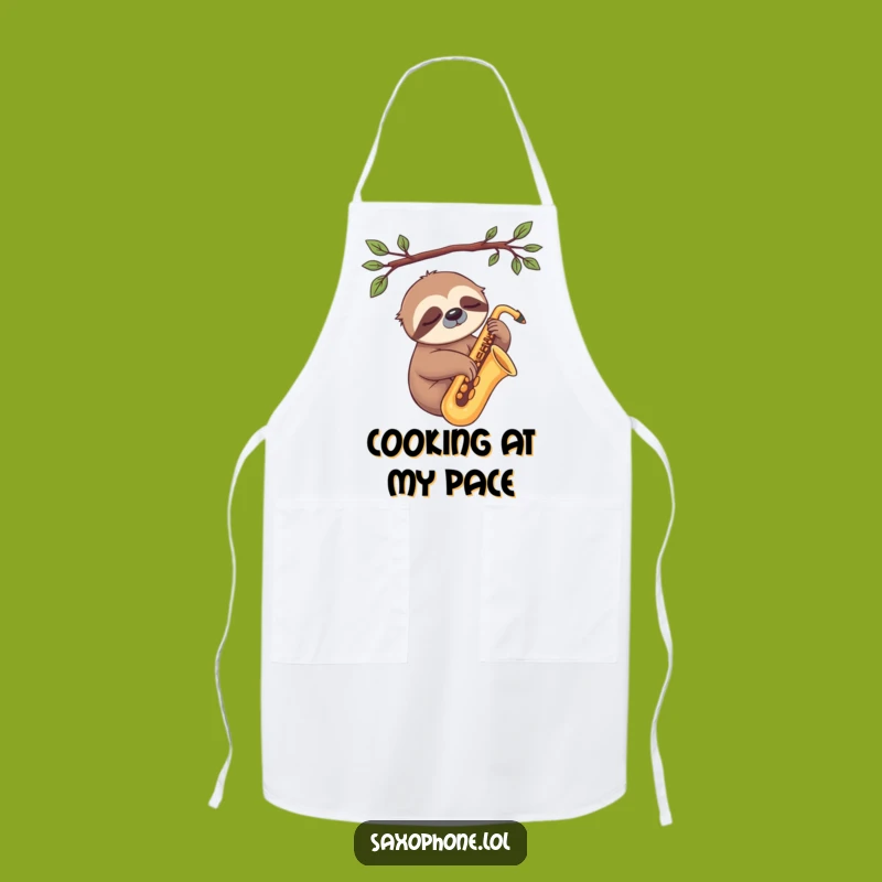 Funny Sloth Sax Apron: Kitchen Chill, Relaxed Style, Perfect Funny Gift!