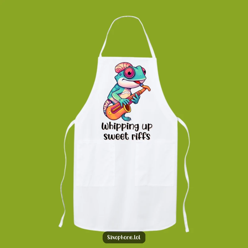 Funny Chameleon Sax Apron: Kitchen Cool, Musical Fun, Perfect Funny Gift!