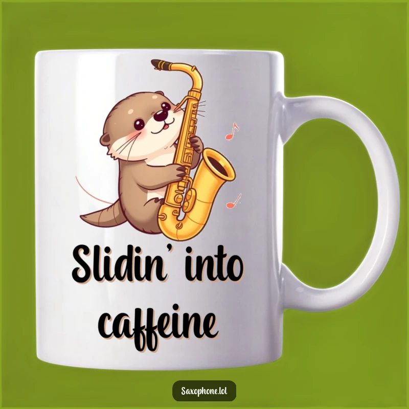 Funny Otter Saxophone Mug: Curious Otter Sliding Music Notes, Hilarious Animal Gift, Perfect Funny Gift