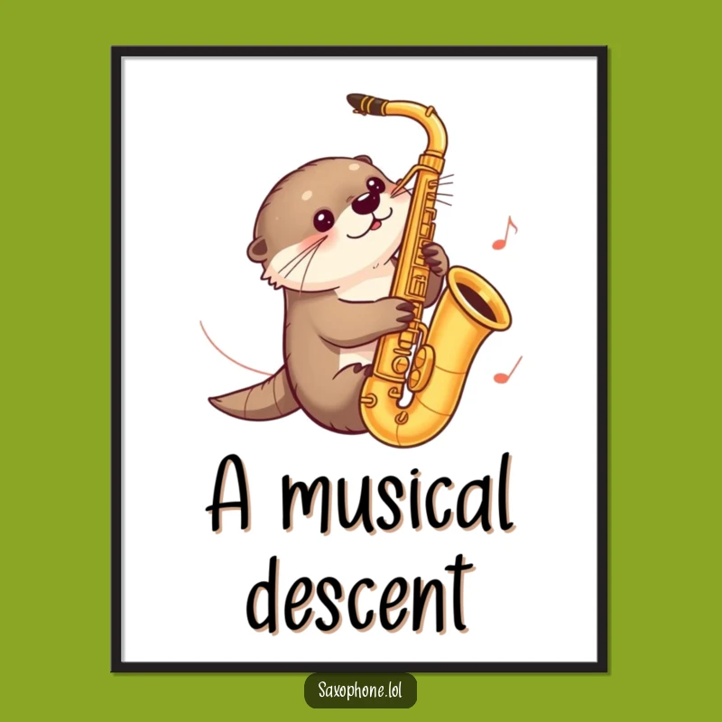 Funny Otter Saxophone Digital Art: Printable Curious Otter Sliding, Instant Funny Gift Download