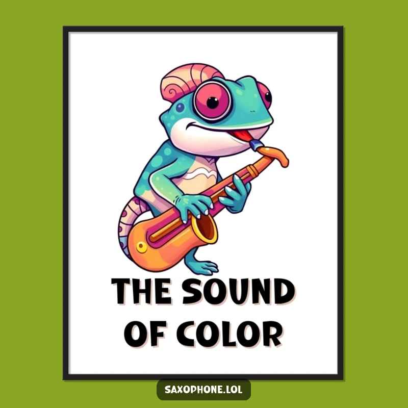 Funny Chameleon Sax Digital Art: Instant Cool, Jazzy Decor, Perfect Funny Gift!