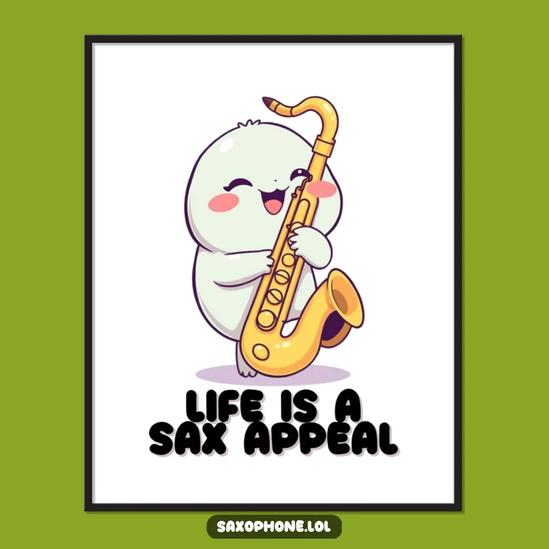 Funny Free Printable Saxophone Creature Art - Giggling Music Downloadable Wall Decor Gift