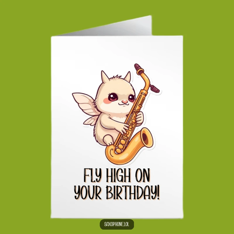 Free Printable Birthday Card: Focused Winged Creature Sax Fun Downloadable Gift!