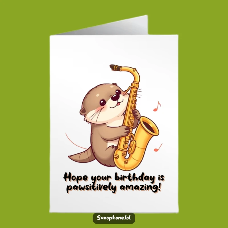 Free Printable Birthday Card: Otter Saxophone Slide Downloadable, Musical Fun Gift!