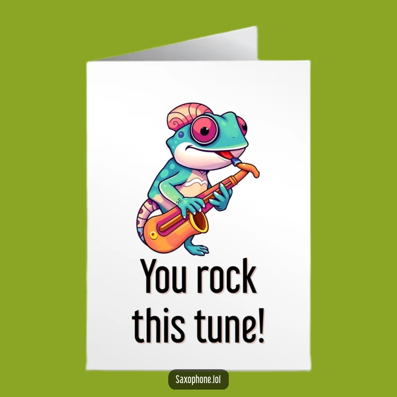 Free Printable Congrats Card: Chameleon Sax Star - Joyful Downloadable Gift