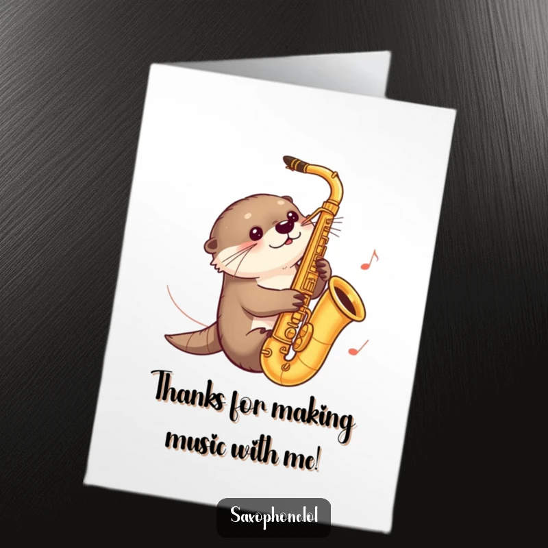 Funny Free Printable Thank You Card: A curious otter slides down a saxophone, trailing music notes. A groovy thank you.
