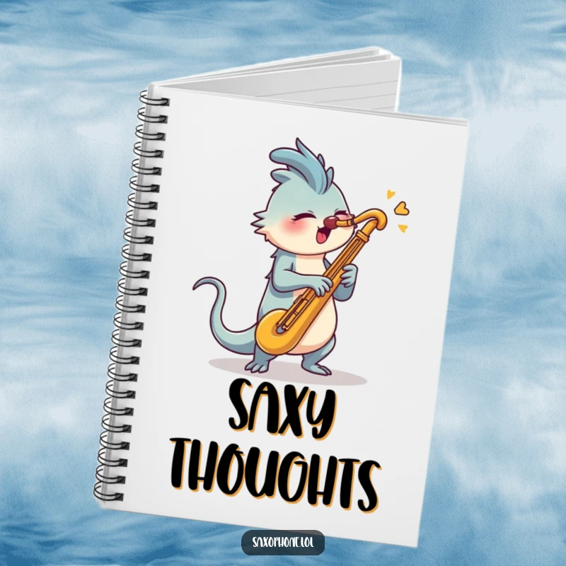 Funny Saxophone Notebook: A creature with a long tail energetically swiveling its head to blast into a saxophone.